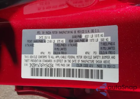 2015 Mazda Mazda3 I Grand Touring из США, поврежденный, VIN 3MZBM1W74FM154334